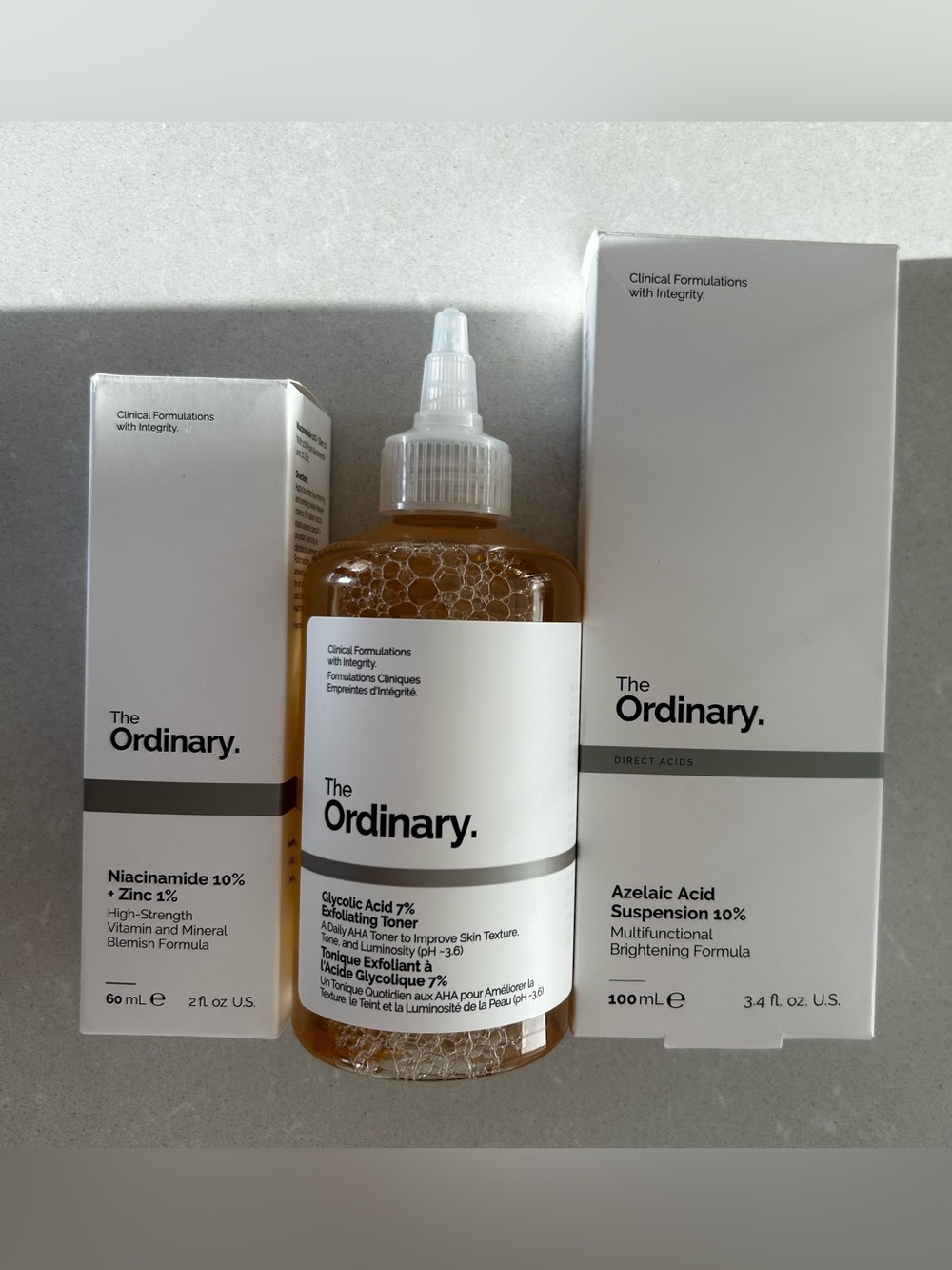The Ordinary Bundle: Azelaic Acid 10%, Glycolic Acid 7%, Niacinamide 10% ($75,77